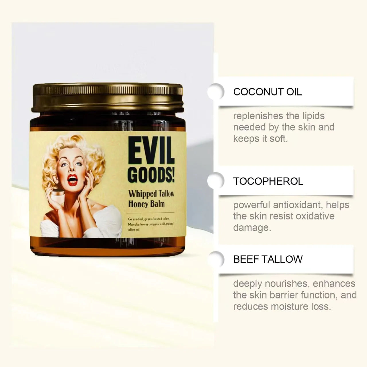 Whipped Beef Tallow & Manuka Honey Organic Nourishing Face Cream , EVIL GOODS